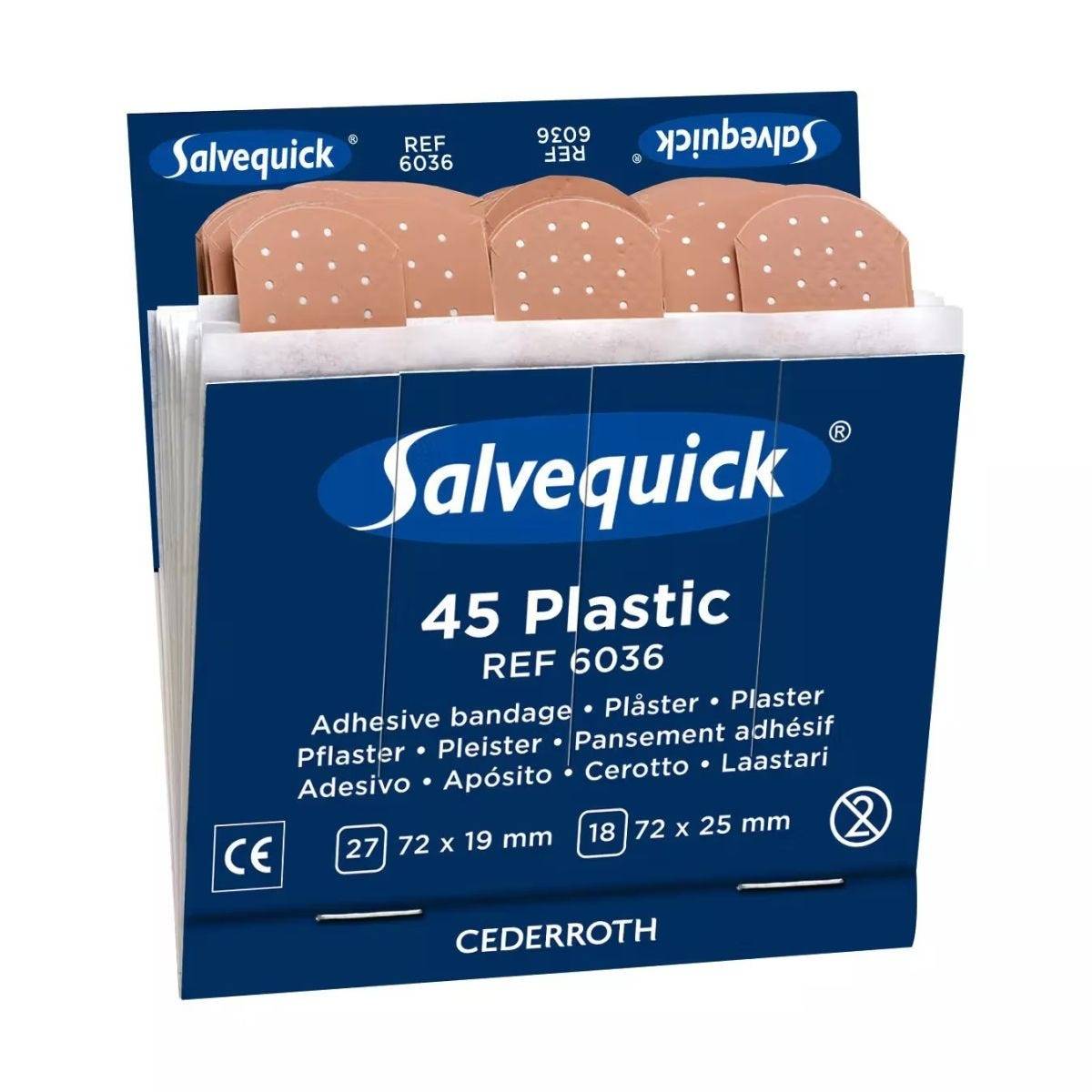 Salvequick Pflasterstrips wasserfest, Nachfüllsatz mit 45 Pflastern, 6 Sätze/VE-0