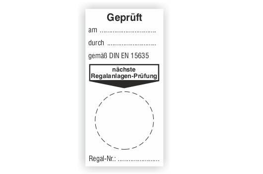 Grundplakette, Geprüft am… durch… gemäß DIN EN 15635 - nächste Regalanlagen-Prüfung-2