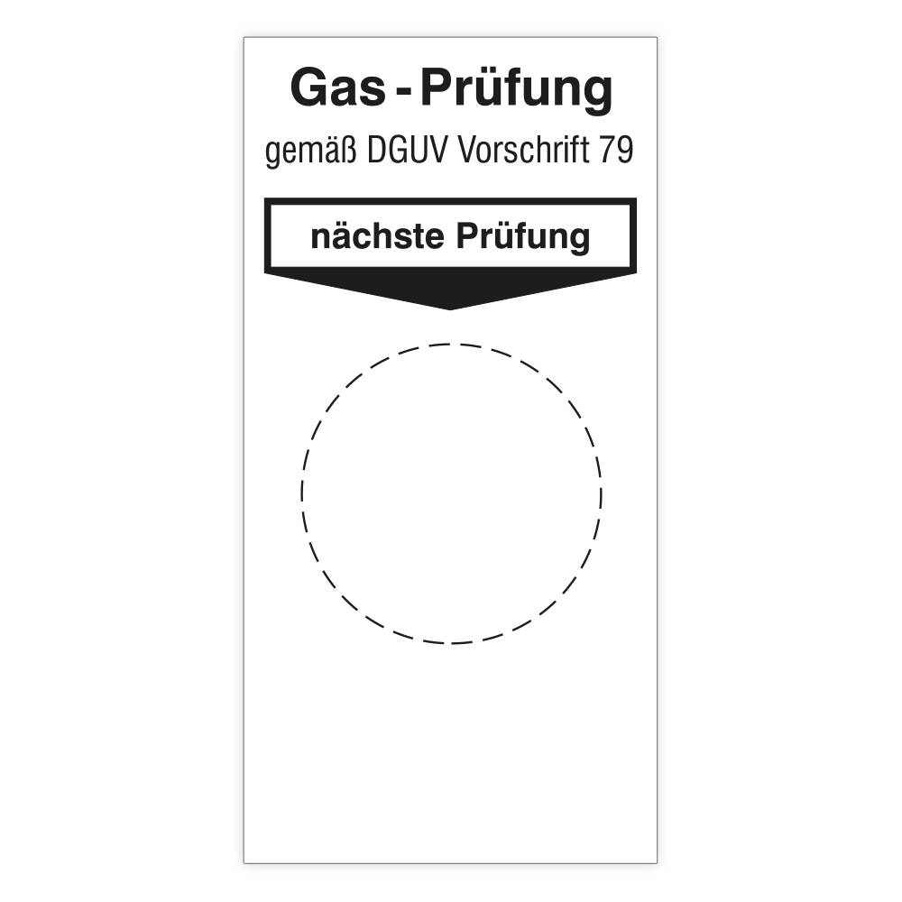 Grundplakette, Gas - Prüfung, Gemäß DGUV Vorschrift 79, nächste Prüfung, 40 x 80 mm-0