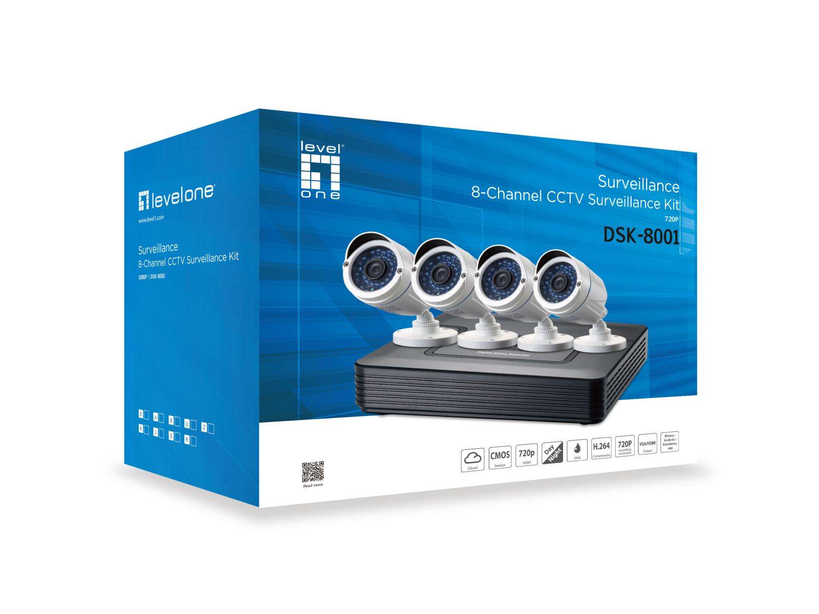 LevelOne CCTV 8-Kanal Fix Out H.265 IR 4xCam inkl.-1
