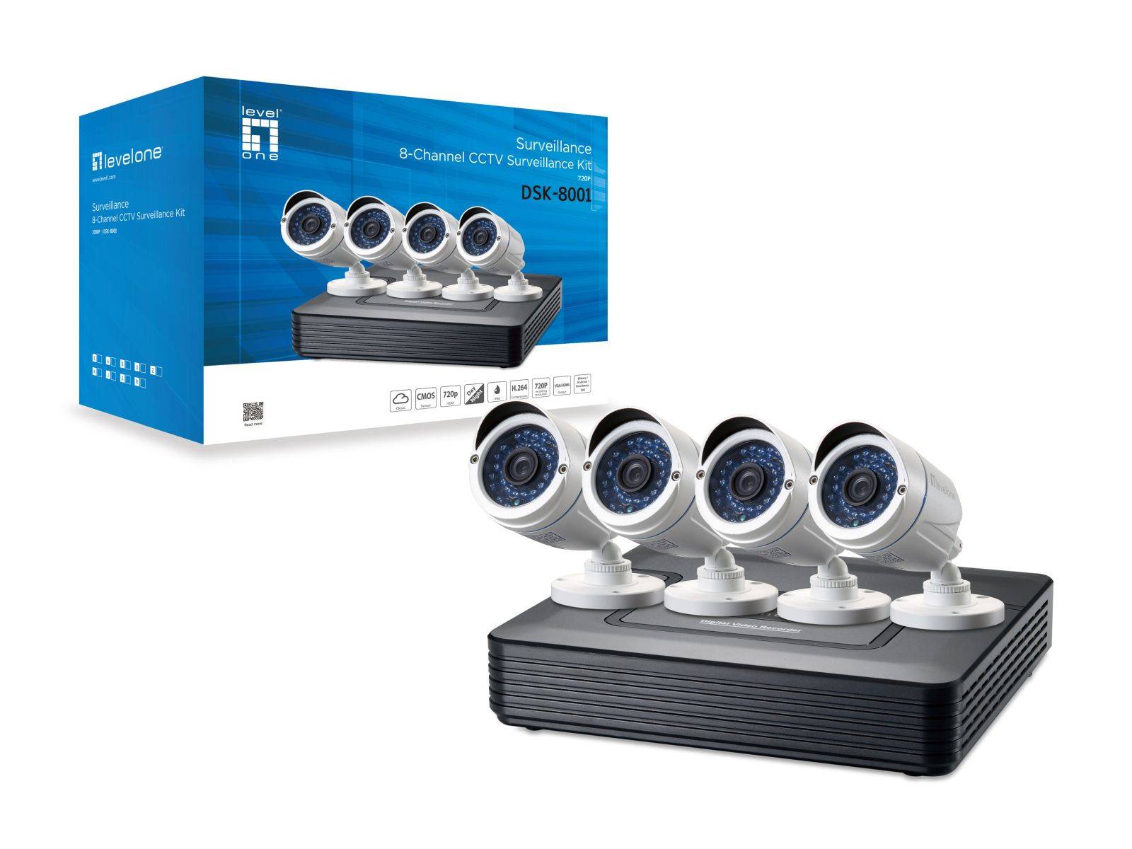 LevelOne CCTV 8-Kanal Fix Out H.265 IR 4xCam inkl.-2