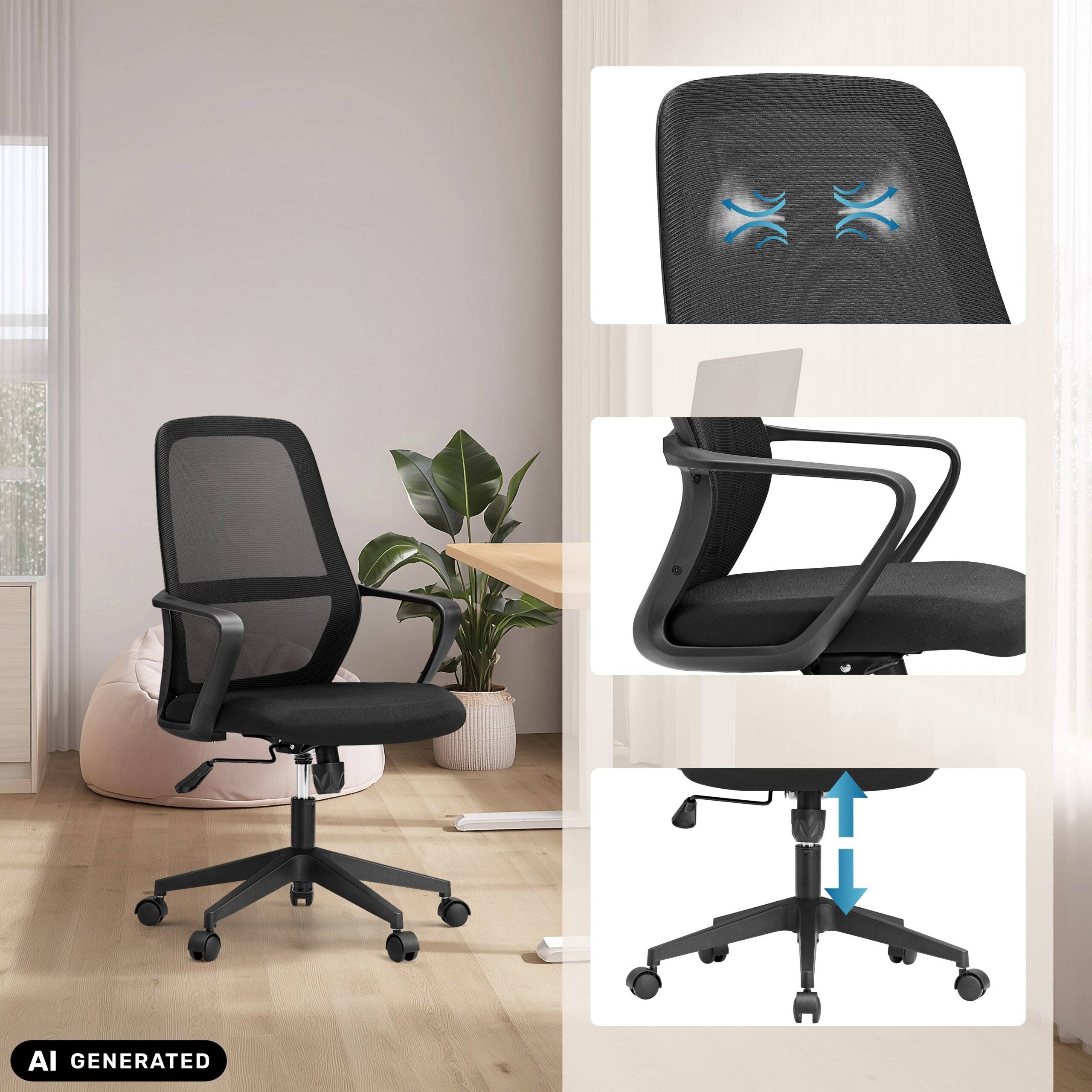 Bürostuhl Drehstuhl EXPLORER Netzstoff Sitz Stoff schwarz mybuero-3