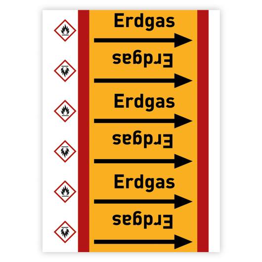 Rohrleitungsband Erdgas nach DIN 2403 für Ø < 50 mm Brennbare Gase Gruppe 4-0