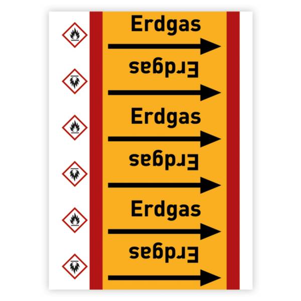 Rohrleitungsband Erdgas nach DIN 2403 für Ø < 50 mm Brennbare Gase Gruppe 4