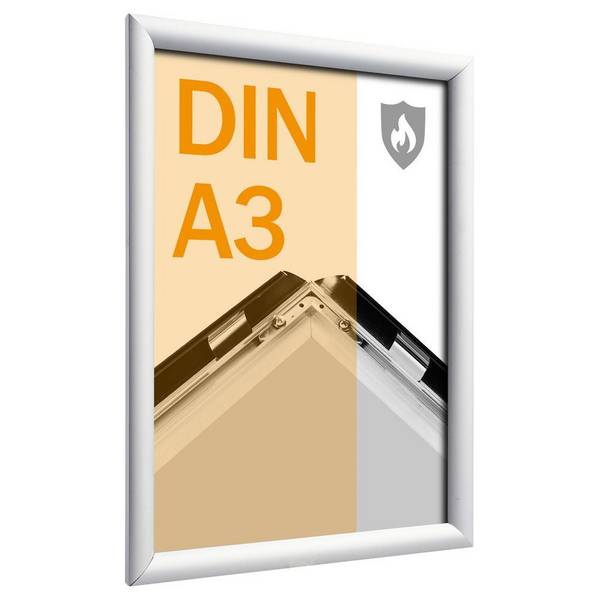 Klapprahmen DIN A3, B1 zertifiziert,  25 mm Rahmenprofil, spitze Ecken, silber