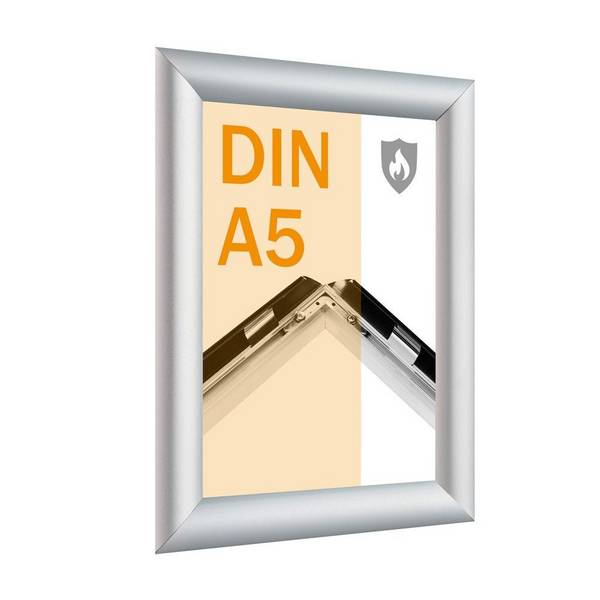 Klapprahmen DIN A5, B1 zertifiziert,  25 mm Rahmenprofil, spitze Ecken, silber