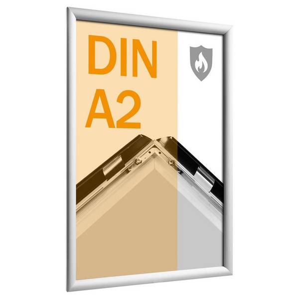 Klapprahmen DIN A2, B1 zertifiziert,  25 mm Rahmenprofil, spitze Ecken, silber
