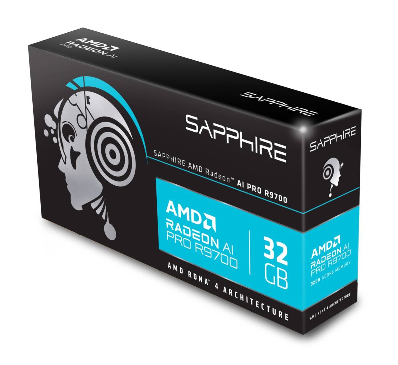 Sapphire AMD RADEON AI PRO R9700, Radeon AI PRO R9700, 32 GB, GDDR6, 256 Bit, PCI Express x16 5.0, 1 Lüfter-1