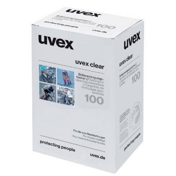 uvex Feuchtreinigungstücher für alle uvex Schutzbrillen, 100 Stück im Karton