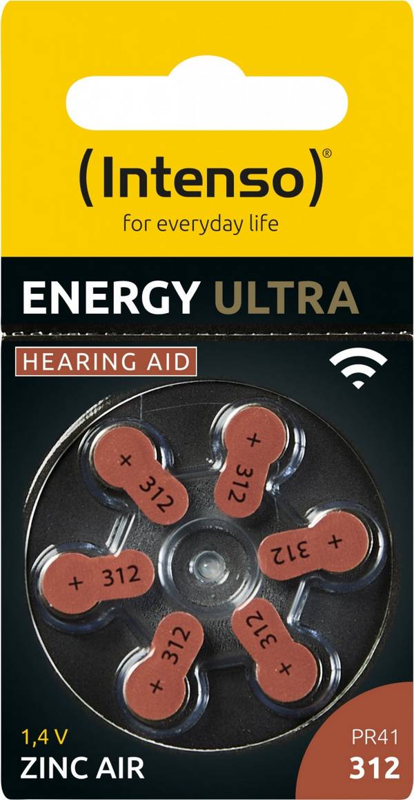 Intenso Hörgeräte-Batterie „Energy Ultra“ – A312 / PR41, 1,45 Volt (6er Pack)