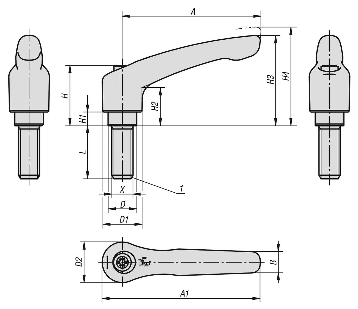 Norelem 06460-9AD188X25, Klemmhebel Zink, fenstergrau RAL 7040, strukturmatt-1