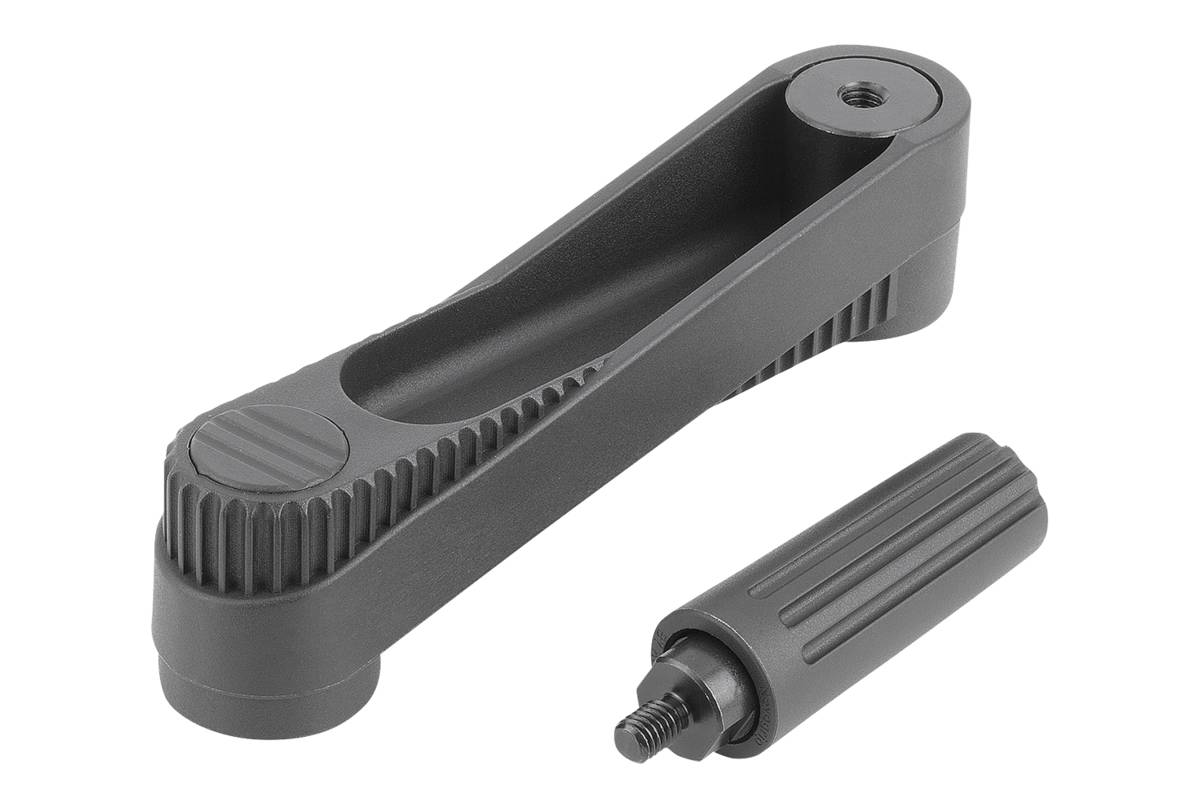 Norelem 06500-0331405, Handkurbel Passbohrung mit Nut, Thermoplast, schwarzgrau-0