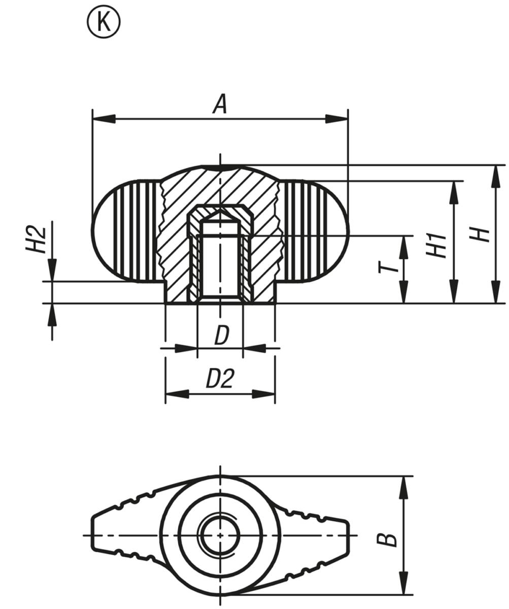 Norelem 06652-806, Flügelgriff Miniwing, Thermoplast, schwarzgrau RAL 7021-1
