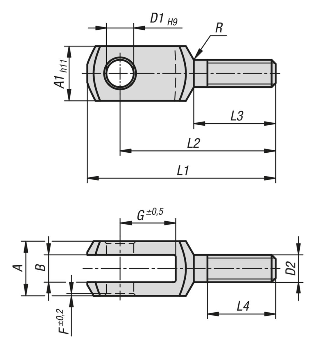 Norelem 27624-05-106121, Gabelkopf Außengewinde, Edelstahl A2, blank-1
