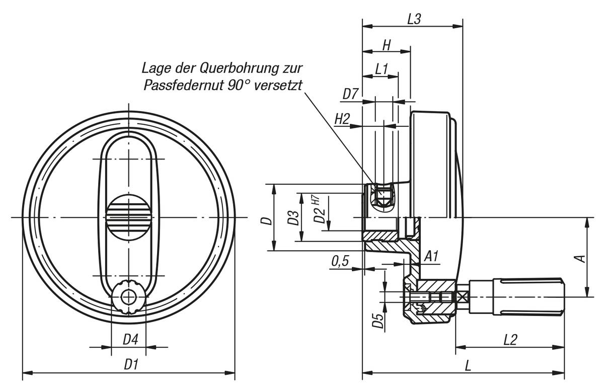Norelem 06263-210010, Handrad Passbohrung, Thermoplast, schwarzgrau-1