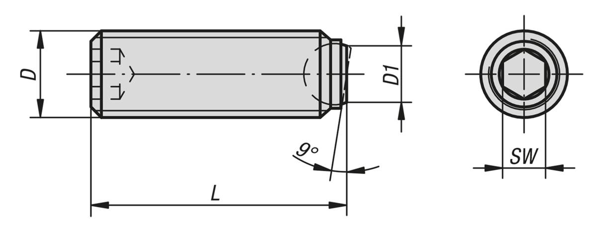 Norelem 07111-20425, Kugeldruckschraube ohne Kopf, Edelstahl, blank-1