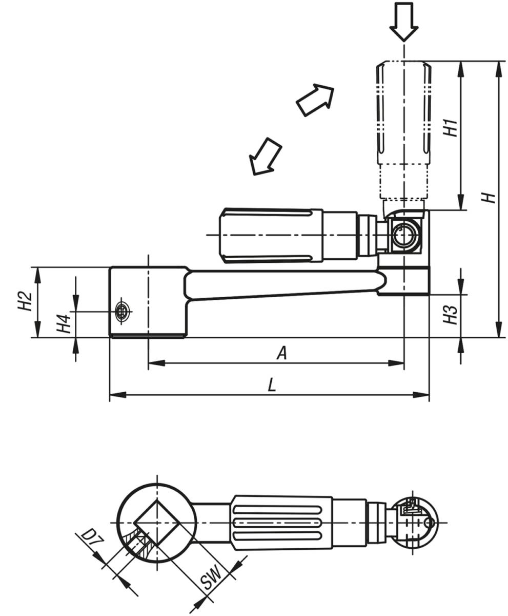 Norelem 06504-22126, Handkurbel Innenvierkant, Alum., schwarz-1