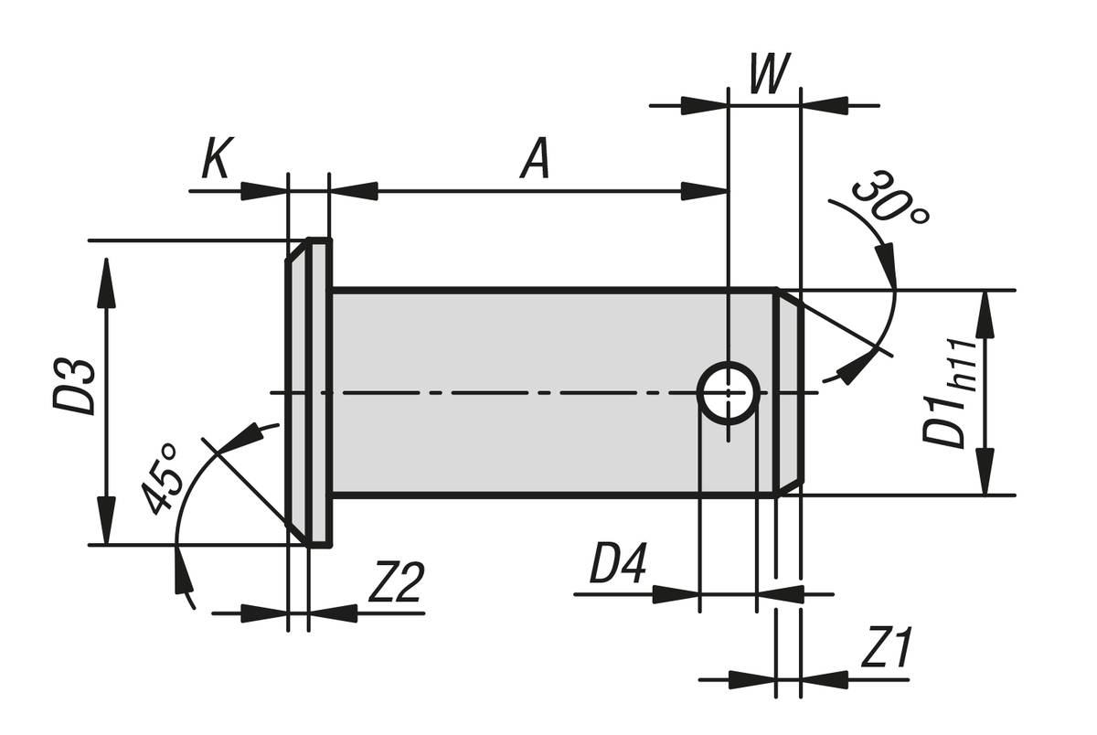 Norelem 07337-20-012545, Bolzen mit Kopf, Stahl, galvanisch verzinkt-1