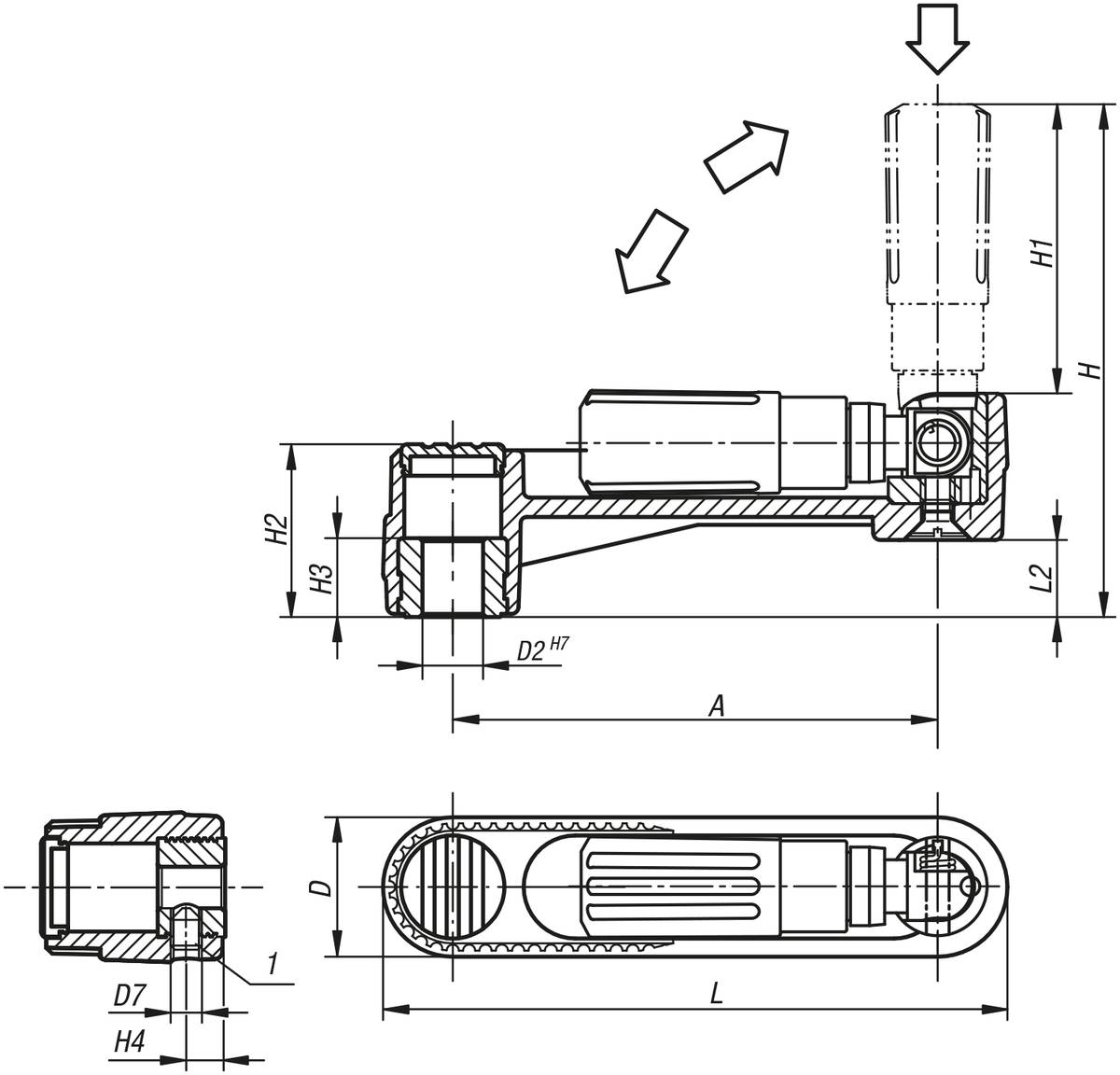 Norelem 06502-1314, Handkurbel Passbohrung, Thermoplast, schwarzgrau-1