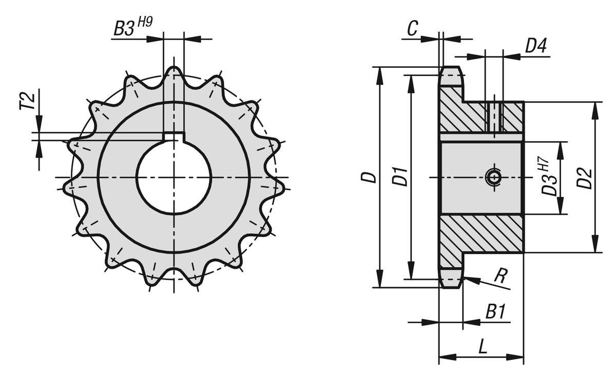 Norelem 22250-1100170201235, Kettenrad einfach, Stahl, blank-1