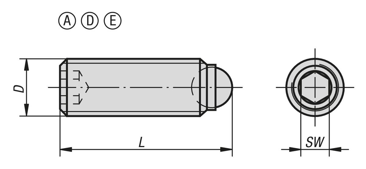 Norelem 07111-10435, Kugeldruckschraube ohne Kopf, Edelstahl, blank-1