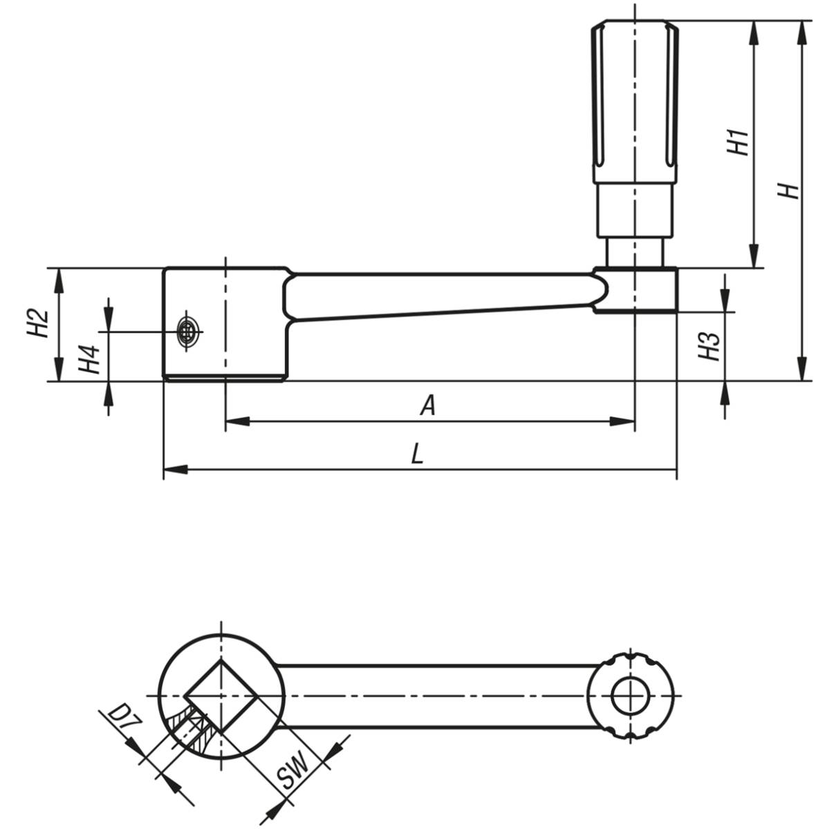 Norelem 06503-4110, Handkurbel Innenvierkant, Alum., schwarz-1