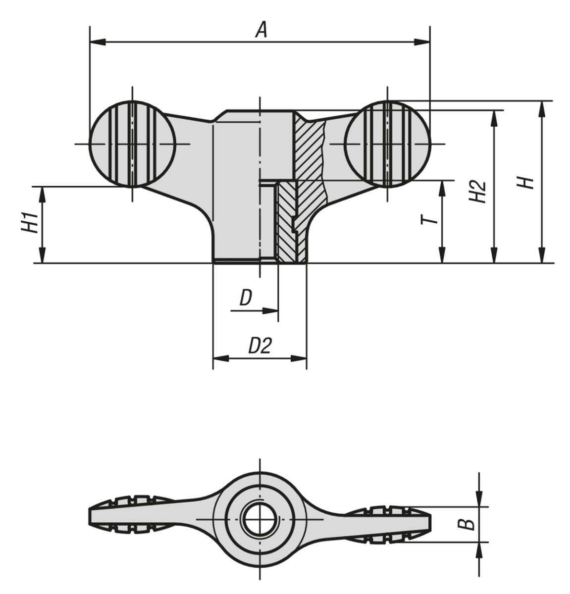 Norelem 06652-102A4, Flügelgriff Thermoplast, schwarzgrau RAL 7021-1