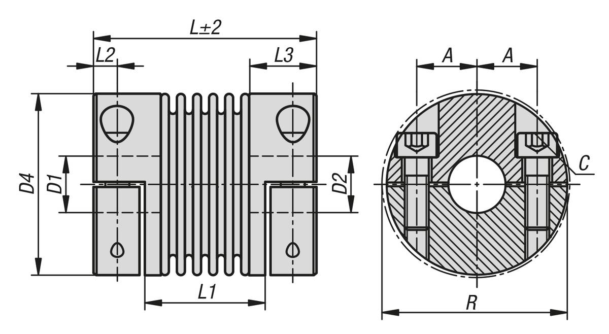 Norelem 23001-05-0300691111, Metallbalgkupplung mit abnehmbaren Klemmnaben-1