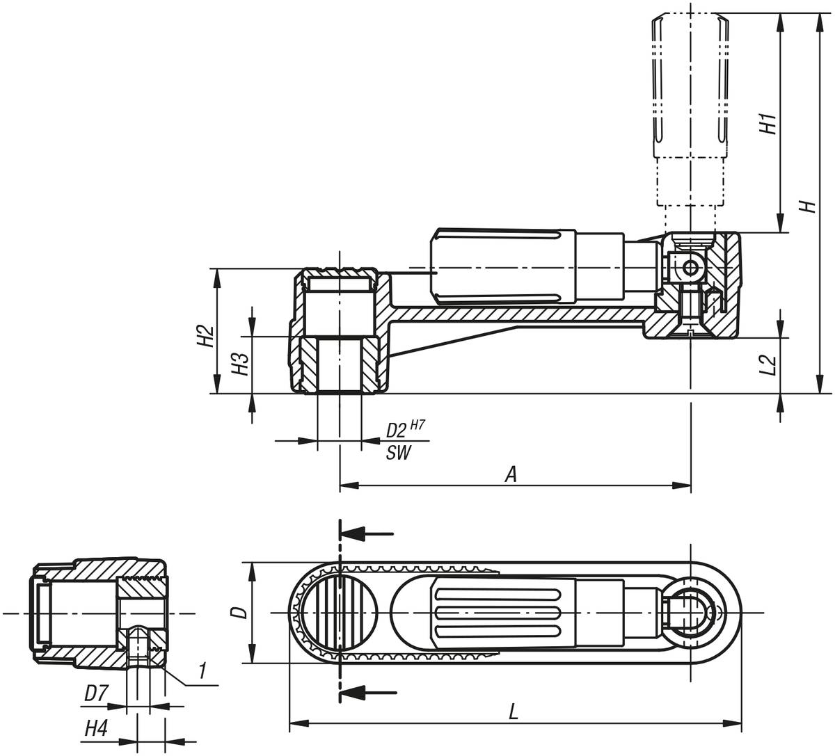 Norelem 06500-0131204, Handkurbel Passbohrung mit Nut, Thermoplast, schwarzgrau-1