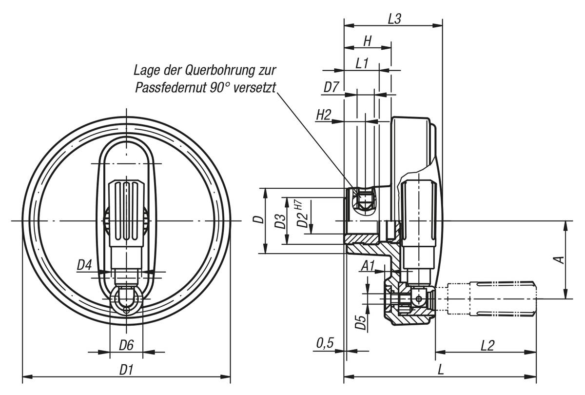 Norelem 06264-416014, Handrad Passbohrung, Thermoplast-1