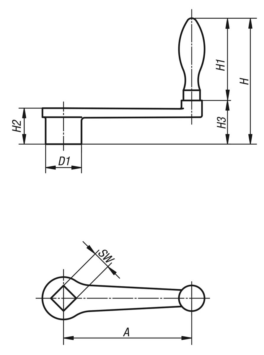 Norelem 06490-112X14, Handkurbel Innenvierkant, Grauguss, gestrahlt-1