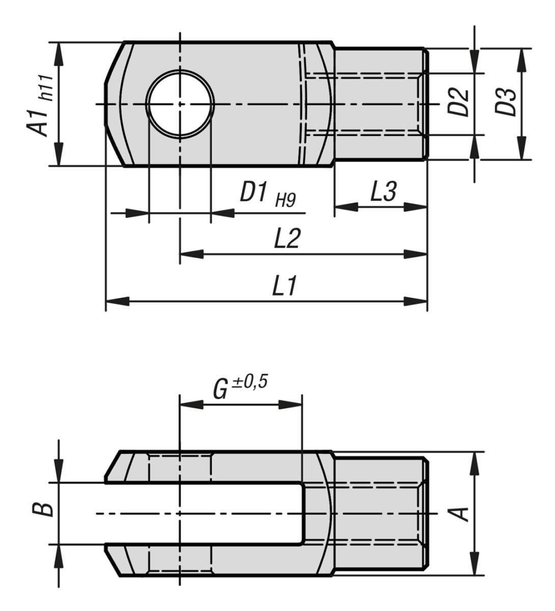 Norelem 27624-04-10408, Gabelkopf Edelstahl A2, blank-1