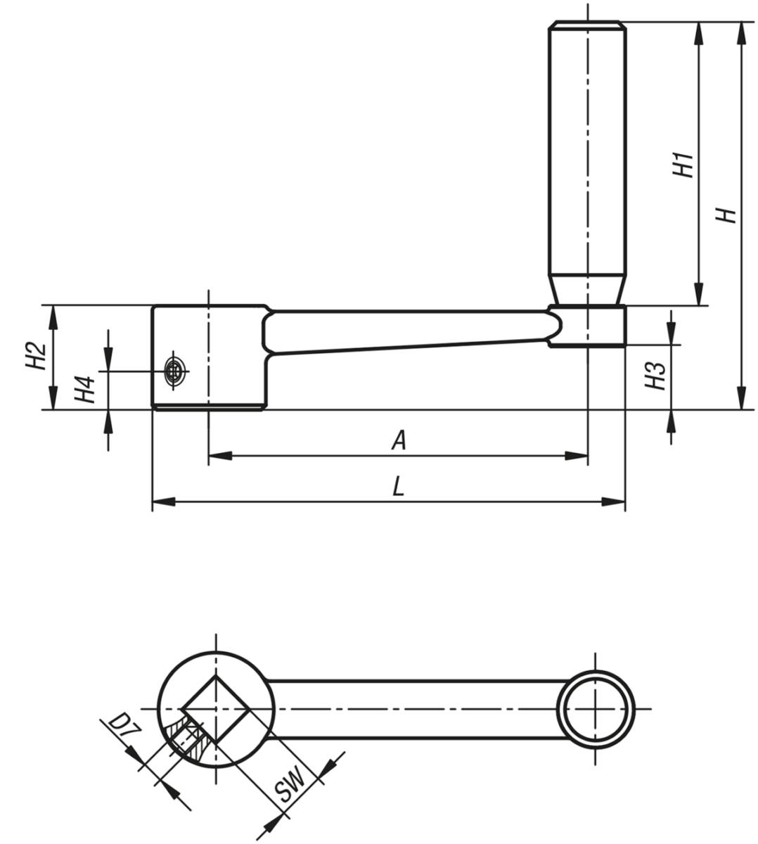 Norelem 06505-4417, Handkurbel Innenvierkant, Edelstahl, blank-1
