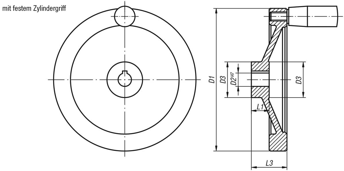 Norelem 06275-31140X14, Scheibenhandrad Passbohrung mit Nut, Alum.-1