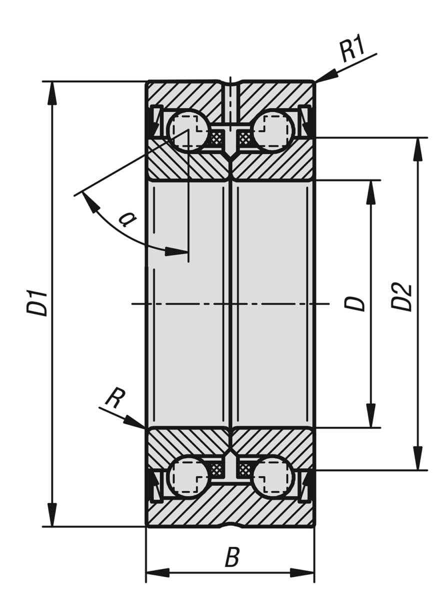 Norelem 23806-104007534, Axial-Schrägkugellager doppelreihig, Stahl, geschliffen-1