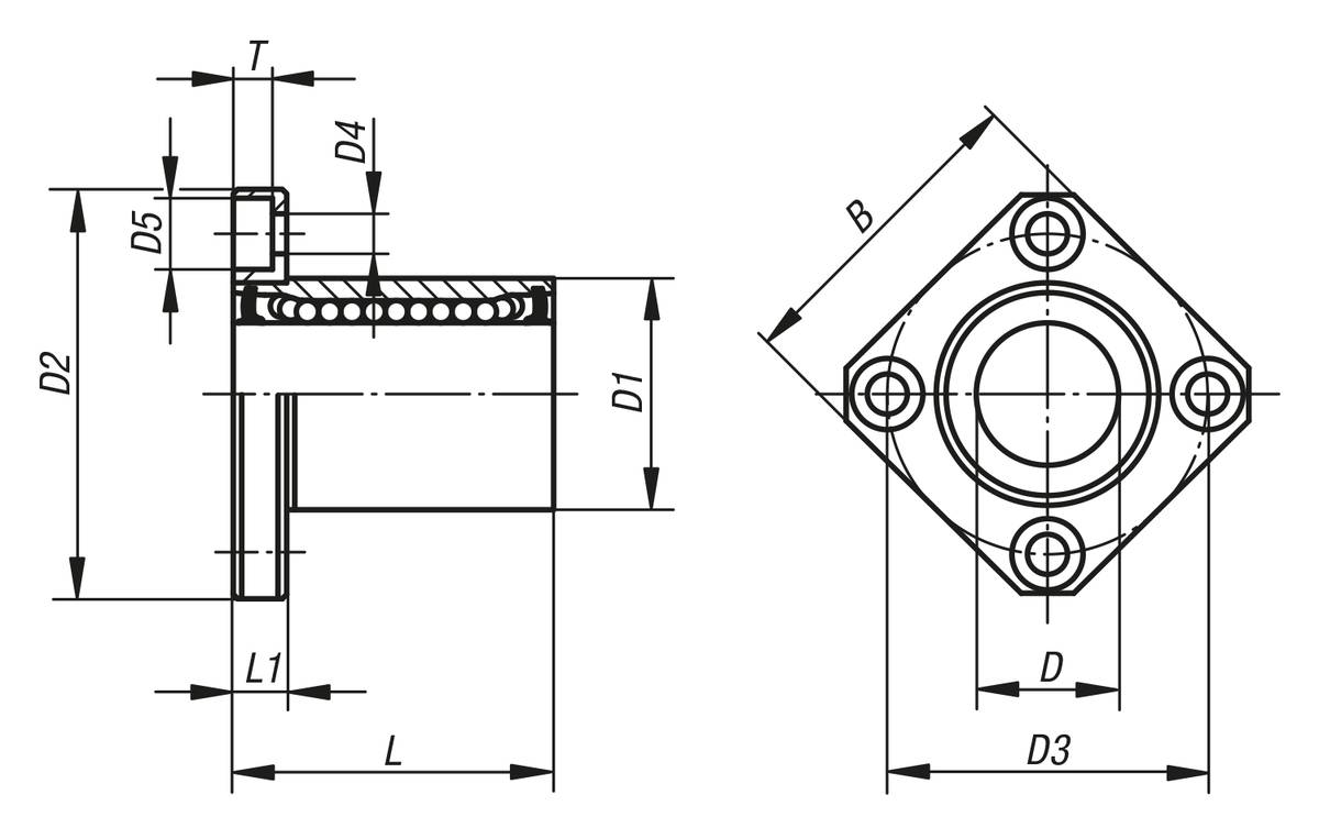 Norelem 21518-01-4002, Linearkugellager mit Flansch, Stahl-1