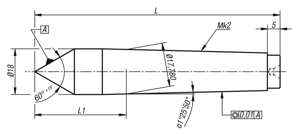 Norelem 33190-02113, Feststehende Zentrierspitze Stahl-1