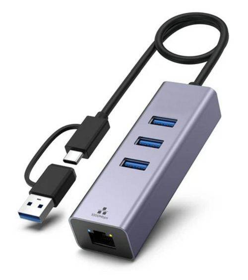 EXERTIS CONNECT - USB 3.1 Gigabit Ethernet Netzwerkadapter mit HUB und Typ-C - Netzwerkkarte - 1.000 Mbps-0