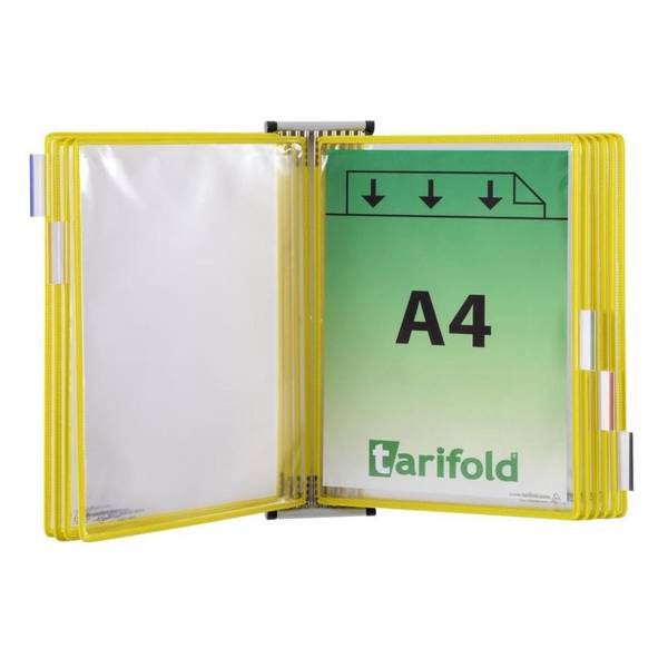 Tarifold Sichttafelsystem mit magnetischer Wandhalterung, 10 Tafeln DIN A4, gelb