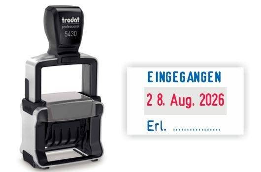Trodat Professional Dater 5430/L, Datumstempel mit Texten , Abdruck 41x24 mm, blau/rot-1
