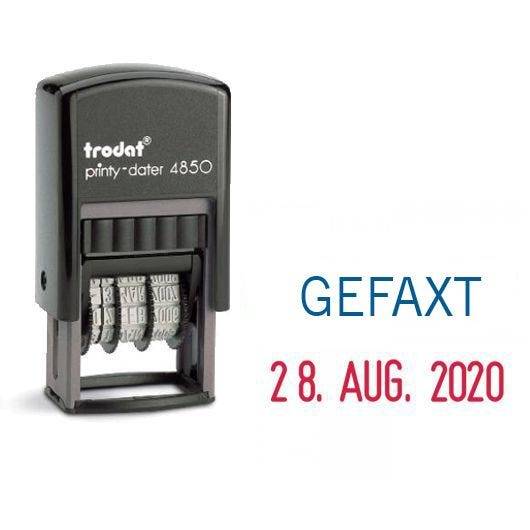 Trodat Printy Dater 4850L, Datumstempel mit Text GEFAXT, Abdruck 25 x 14 mm, blau/rot-0