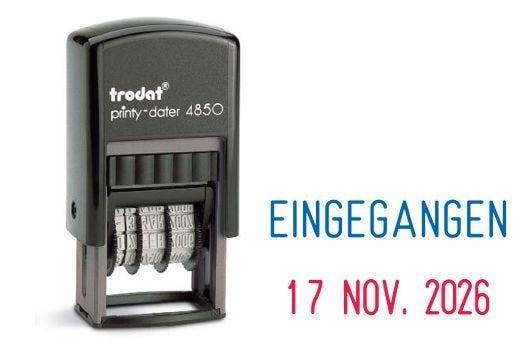Trodat Printy Dater 4850L, Datumstempel mit Text EINGEGANGEN, Abdruck 25 x 14 mm, blau/rot-1