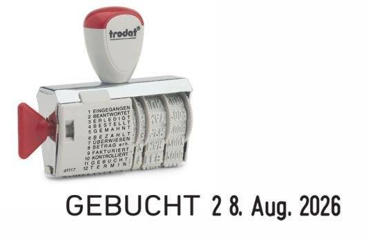 Trodat Classic D1117, Wortbandstempel mit Datum, 12 Texte, Abdruck 4 x 56 mm-1