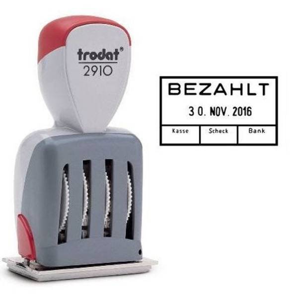 Trodat Classic 2910/P04-C8, Datumstempel mit Standardtext "BEZAHLT", Abdruck 54 x 30 mm