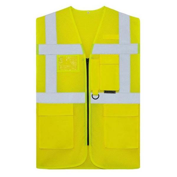 Mesh Multifunktionsweste, Signal-Gelb, Größe XL, Warnweste mit Reißverschluss und Taschen