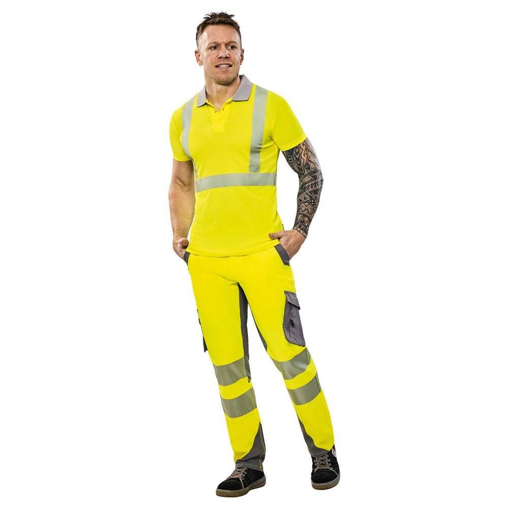 Planam Norit Warnschutz Poloshirt kurzarm, Arbeitsshirt, 5891, gelb/grau, Größe 4XL-4