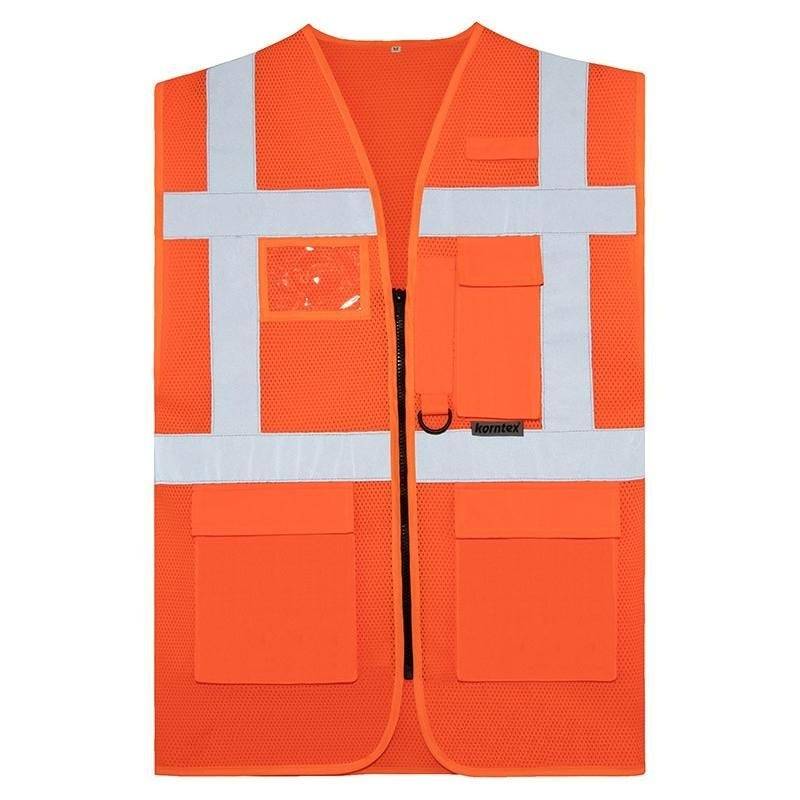 Mesh Multifunktionsweste, Signal-Orange, Größe M, Warnweste mit Reißverschluss und Taschen