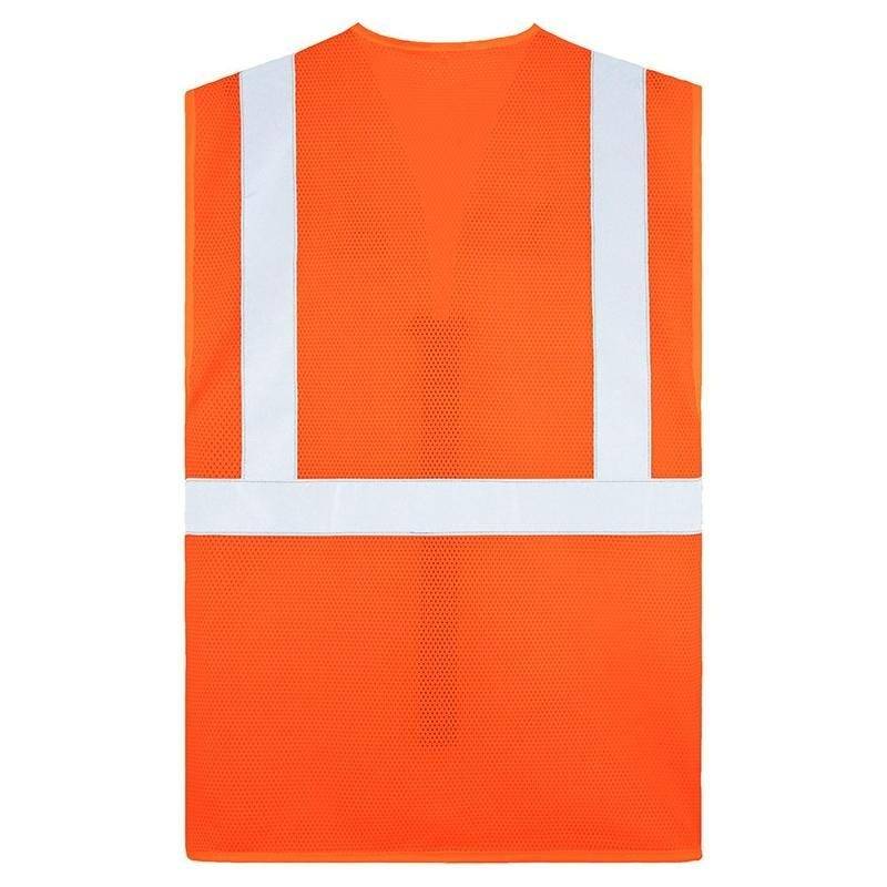 Mesh Multifunktionsweste, Signal-Orange, Größe L, Warnweste mit Reißverschluss und Taschen-1