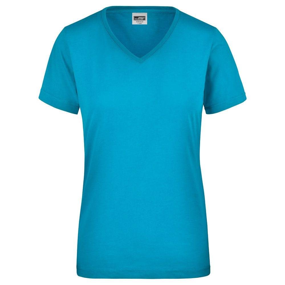 T-Shirt für Damen, Arbeitsshirt, türkis, Größe M, V-Ausschnitt, leicht tailliert-0