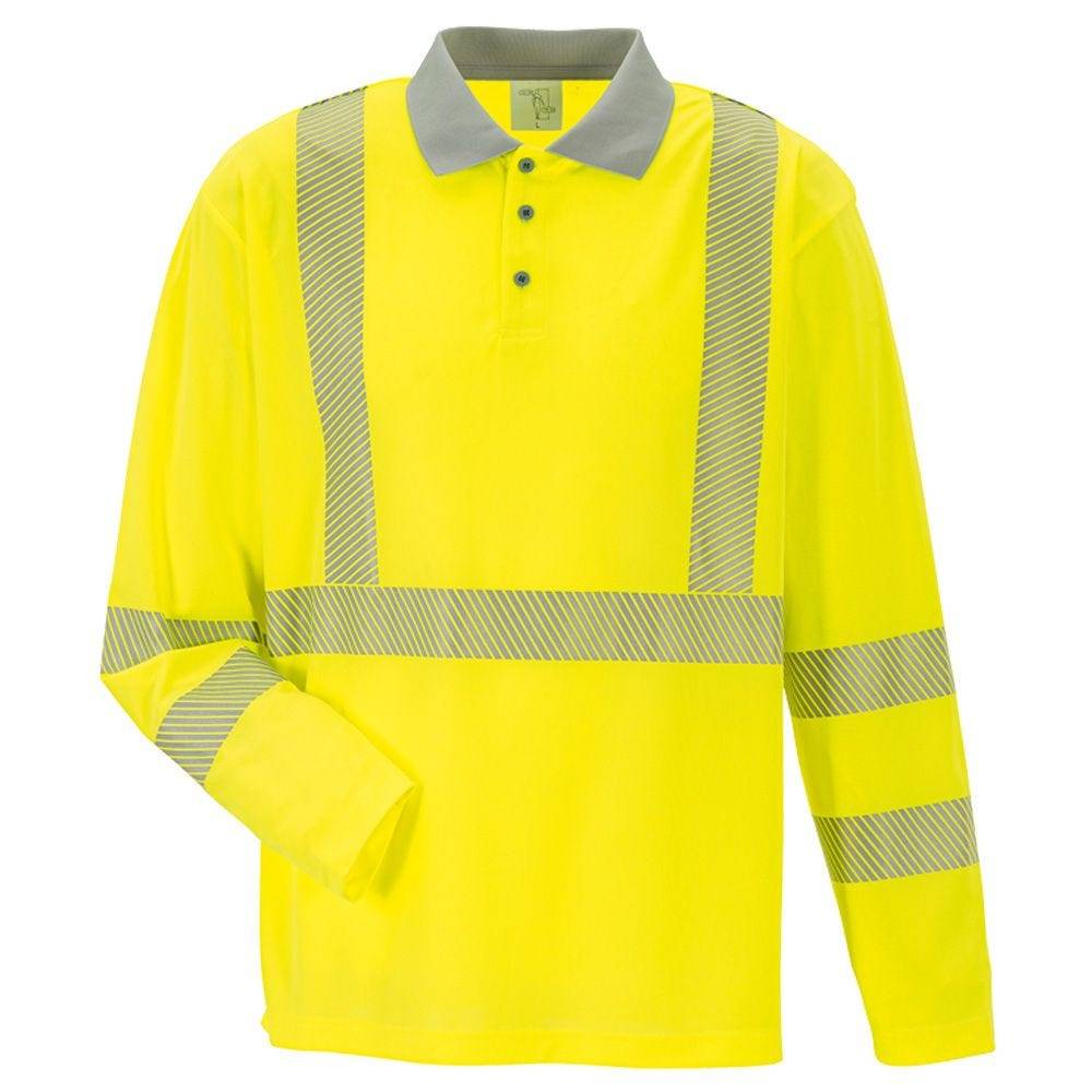 Planam Norit Warnschutz Poloshirt langarm, 5896, gelb/grau, Größe 4XL